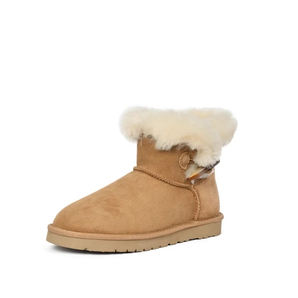 【牛角扣全新未开封】秋冬桑坡雪地靴羊皮毛一体时尚薄/厚底短筒