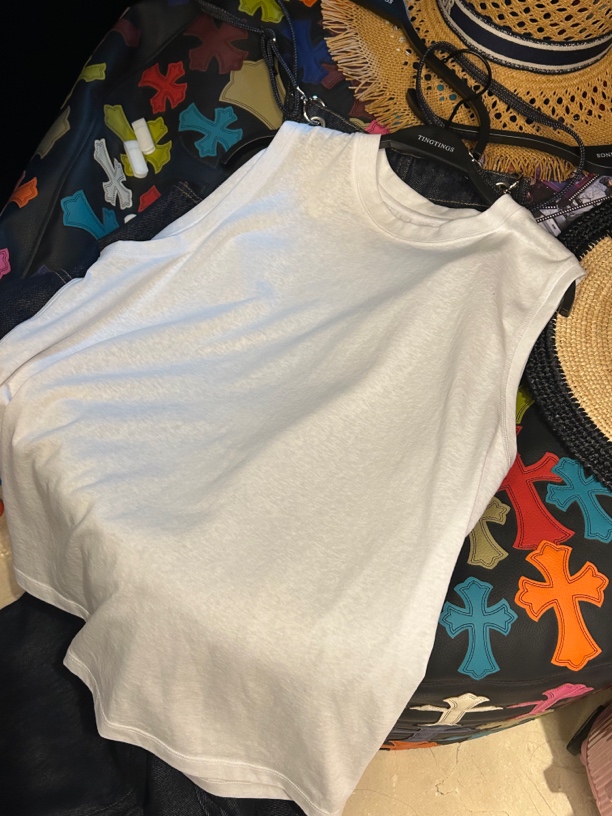 TTS【男友风】白色无袖中长背心上衣基础百搭款