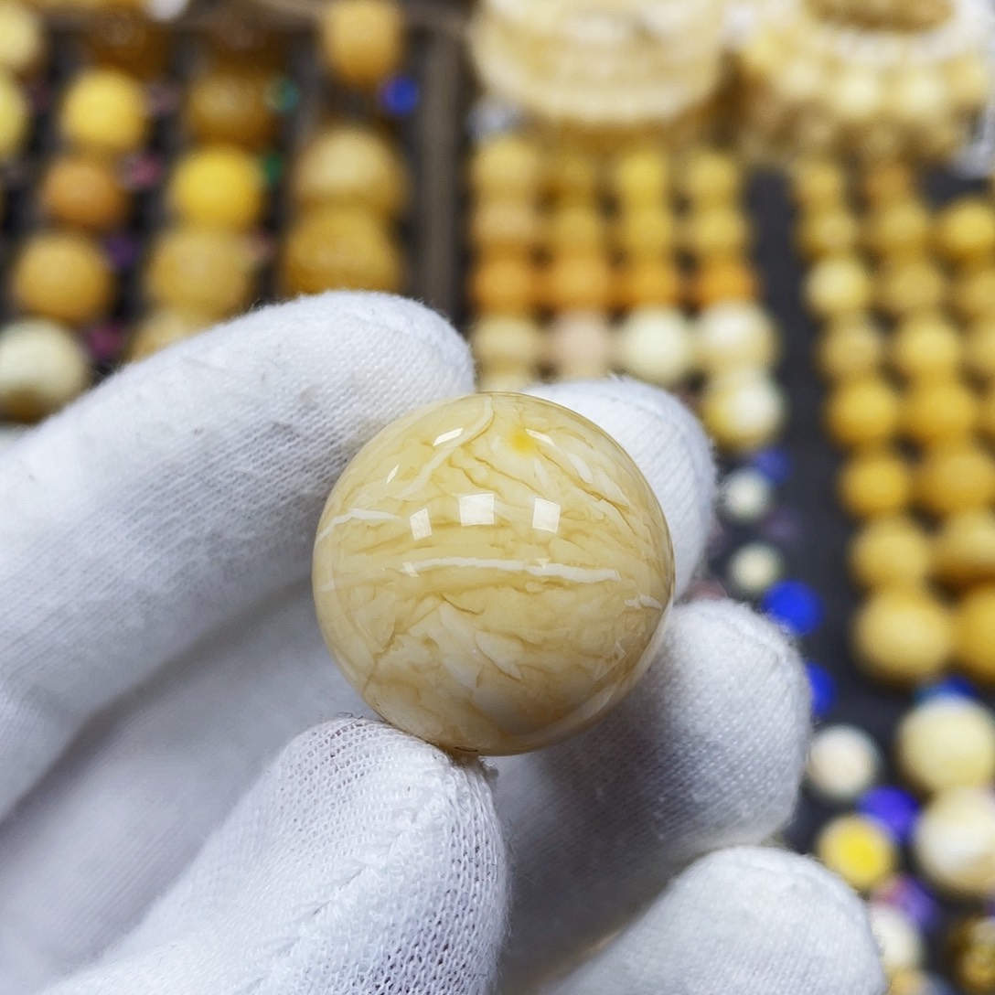 蜜蜡珠宝奇石未镶嵌22.4mm石膏虎皮细纹款｜圆珠·段掌柜