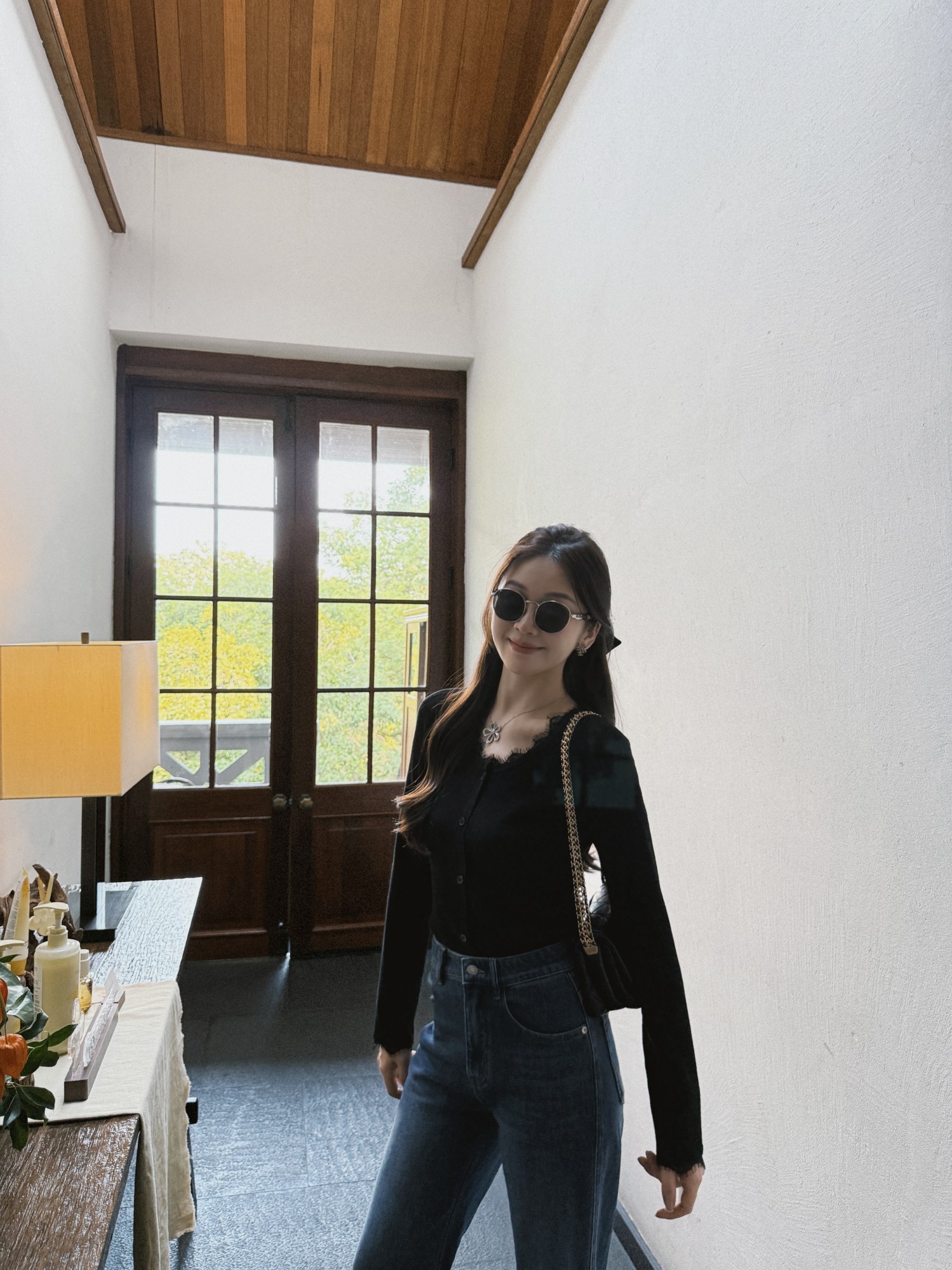 syna希娜 温柔气质睫毛花边排扣绵羊毛针织上衣