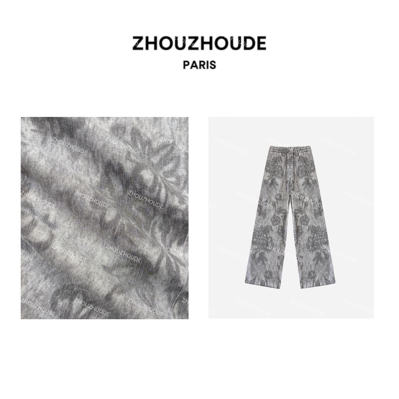 ZHOUZHOUDE【花朝梦夏】满印手绘花朵高腰垂感窄版显瘦休闲直筒裤