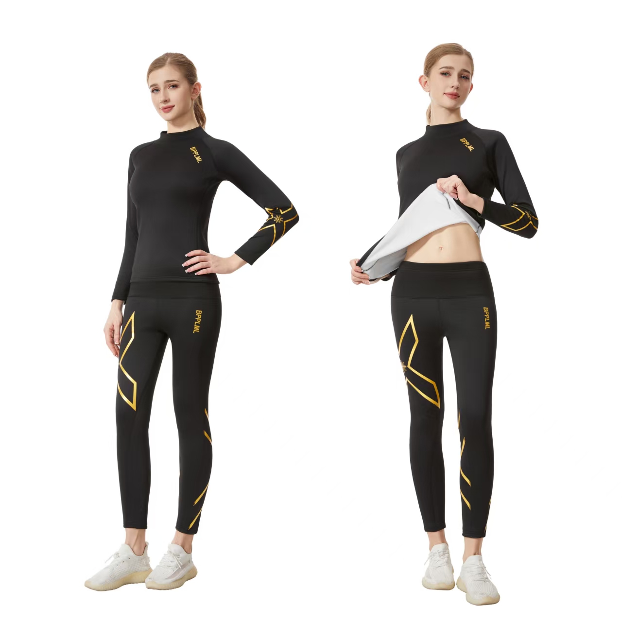 男女同款加绒加厚跑步健身运动骑行马拉松打底保暖透气速干运动装