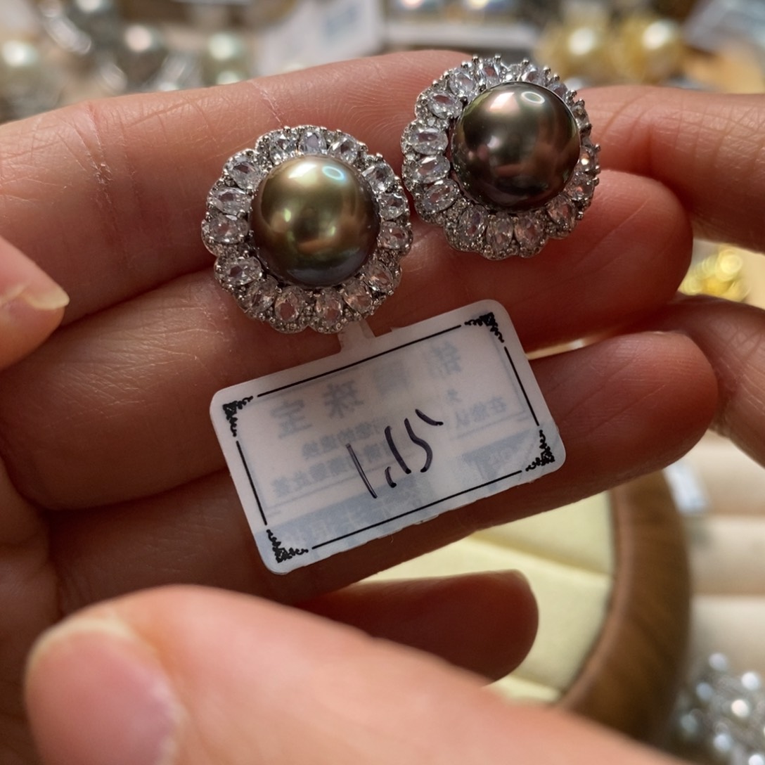 海水珍珠耳饰银S925镶嵌