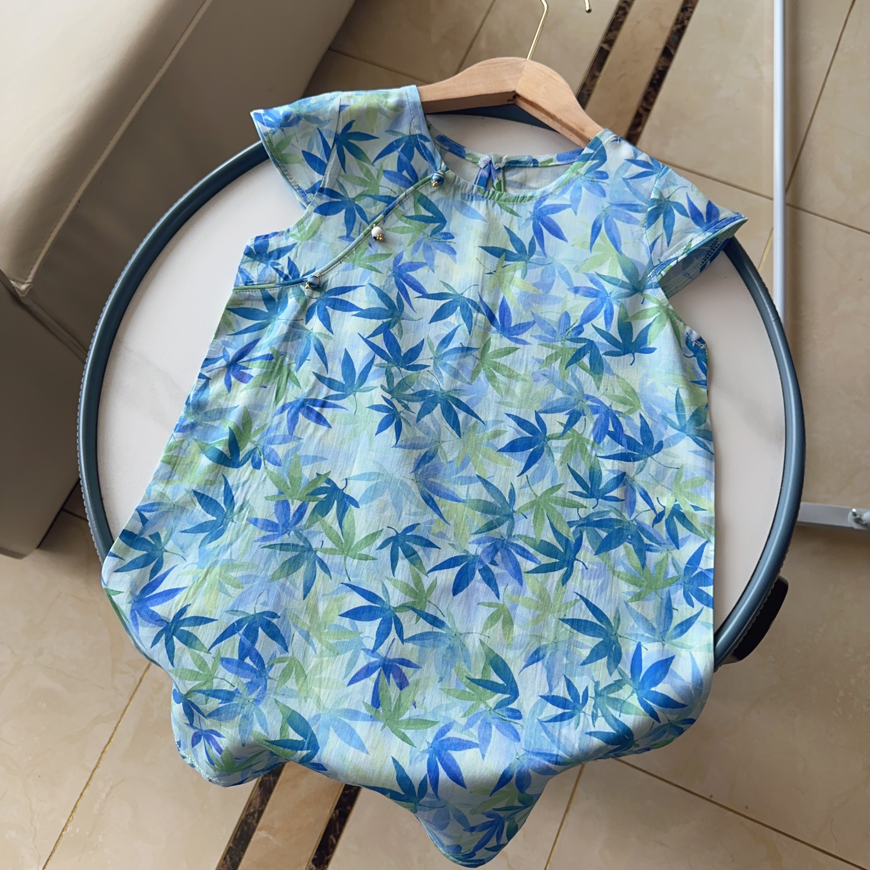 竹影  国风棉绸旗袍2025夏季国风女童长款印新中式旗袍