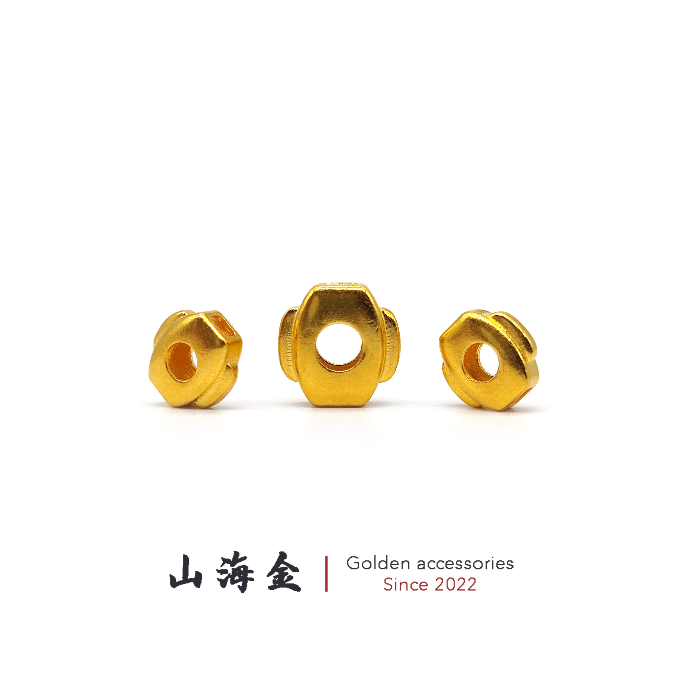 山海金 24K黄金999足金简约版五眼六通背云线束侧挂文玩手串配饰