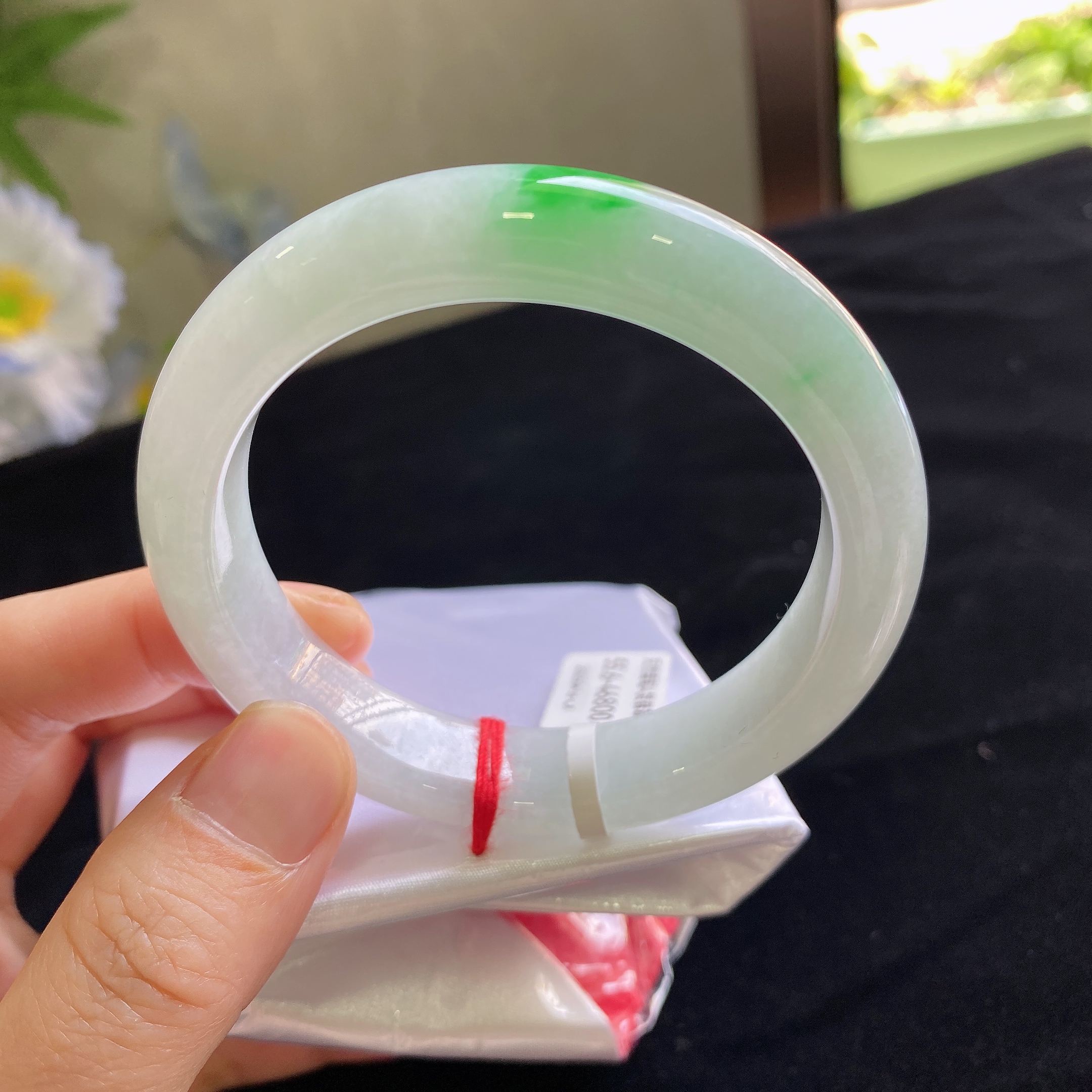 缅甸天然A货翡翠上等玉手镯子翡翠直播间上新品阳春白雪白底青56