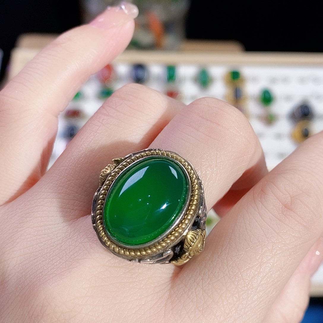 玛瑙/玉髓戒指银S925镶嵌