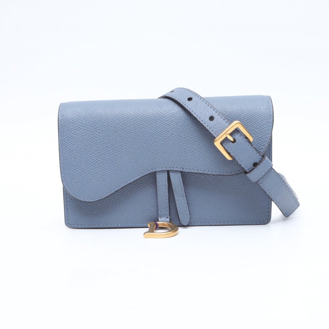 99新 DIOR/迪奥 小花柳 SADDLE 马鞍 腰包 17 蓝色 金扣 2019