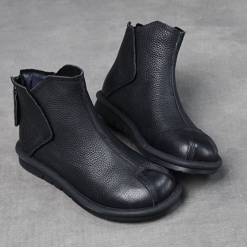 2024秋季新款复古头层牛皮原创女鞋软底平跟女靴包头舒适手工短靴