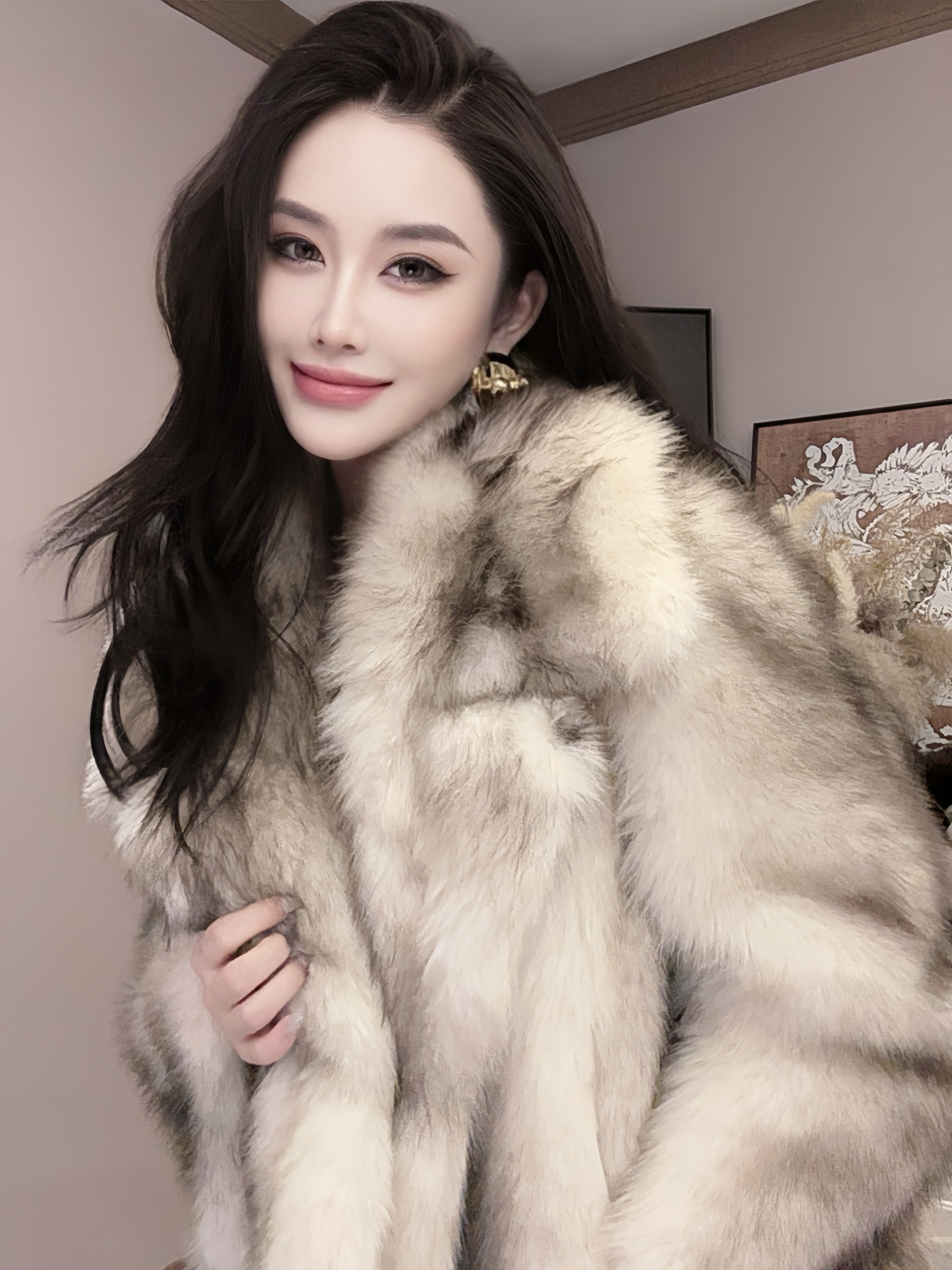 【外滩明珠】双色十字加厚仿‘进口‘水晶狐极简风西装领浴袍袖短外套