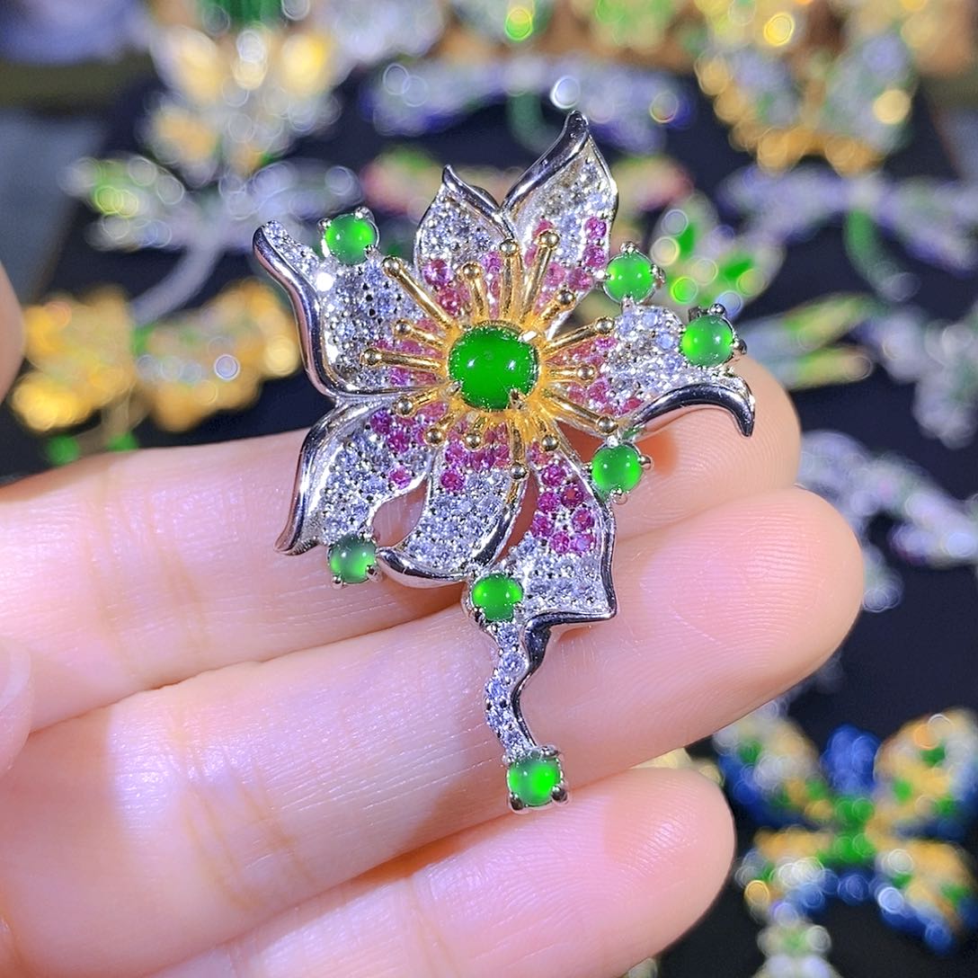 吊坠(不含链)银S925镶嵌翡翠