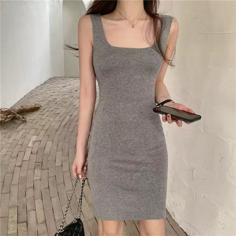 1017  春夏穿搭针织打底包臀吊带背心裙子修身显瘦连衣裙