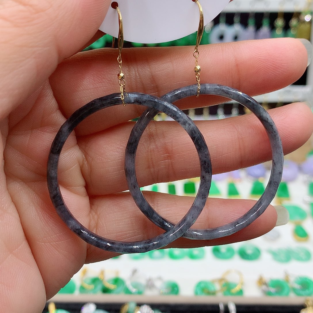 翡翠耳饰18K金镶嵌的