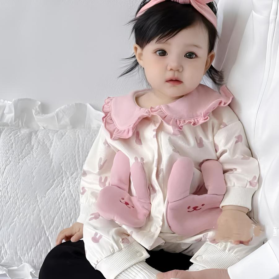 春秋新款可爱风花边洋气波点兔爬服婴儿春秋女童A类连体衣