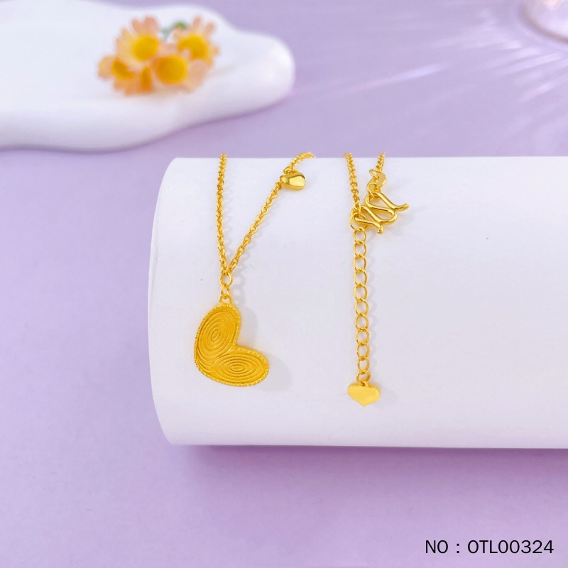 足金9999可调节实心心形指纹套链