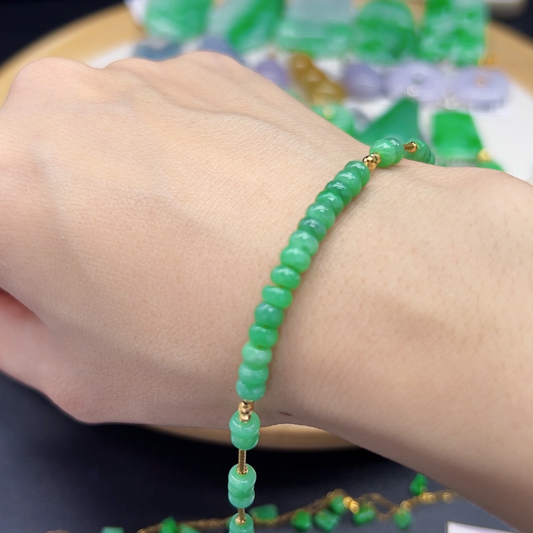 翡翠手链18K金镶嵌天然缅料A货一件