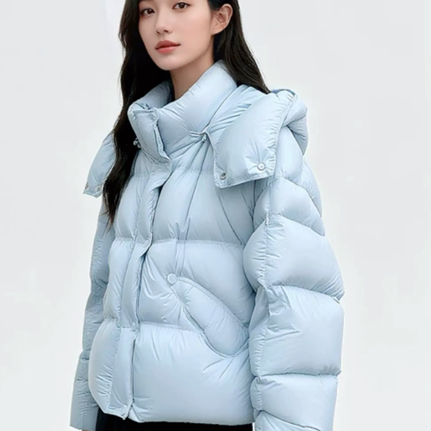 【95鹅绒】连帽泡芙羽绒服女短款时尚街头风韩版潮流保暖加厚外套