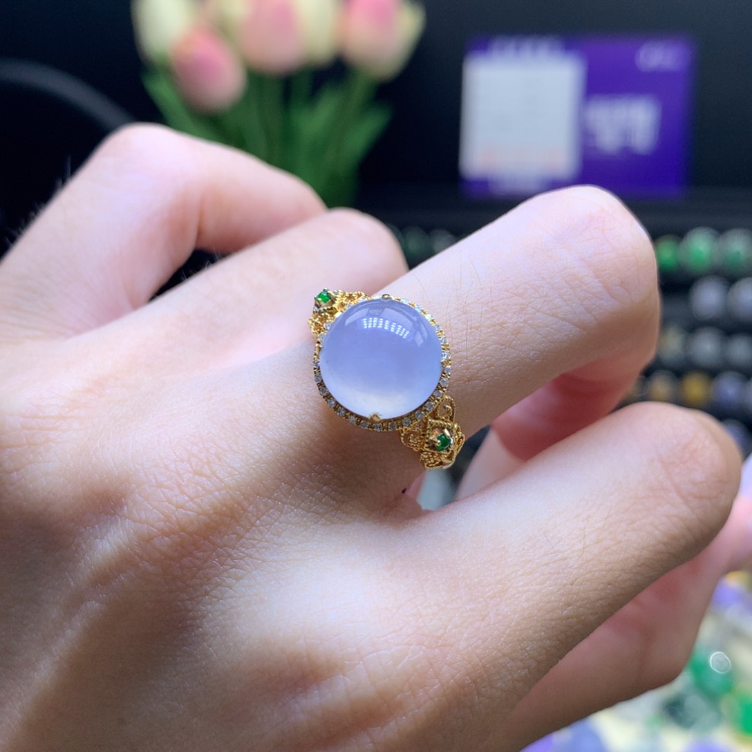 翡翠18K金镶嵌颈饰天然