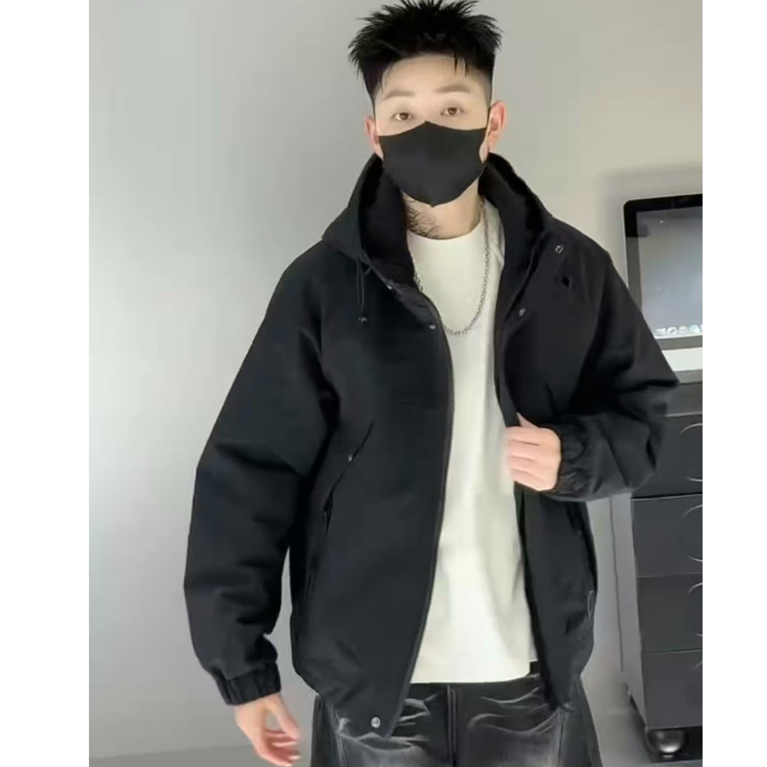 正方体90002秋冬新款加厚保暖外套男士宽松连帽夹棉外套