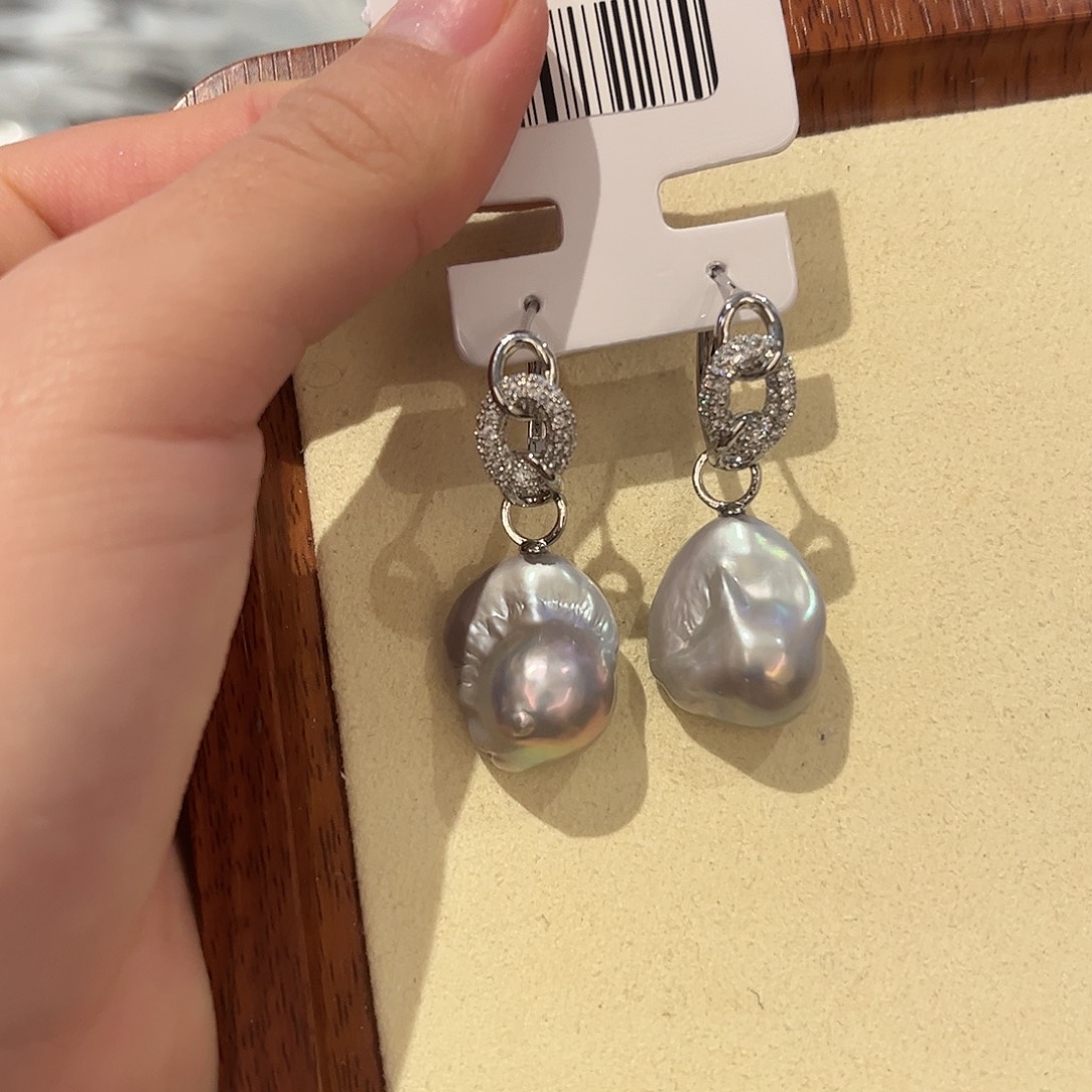 合金淡水珍珠耳饰