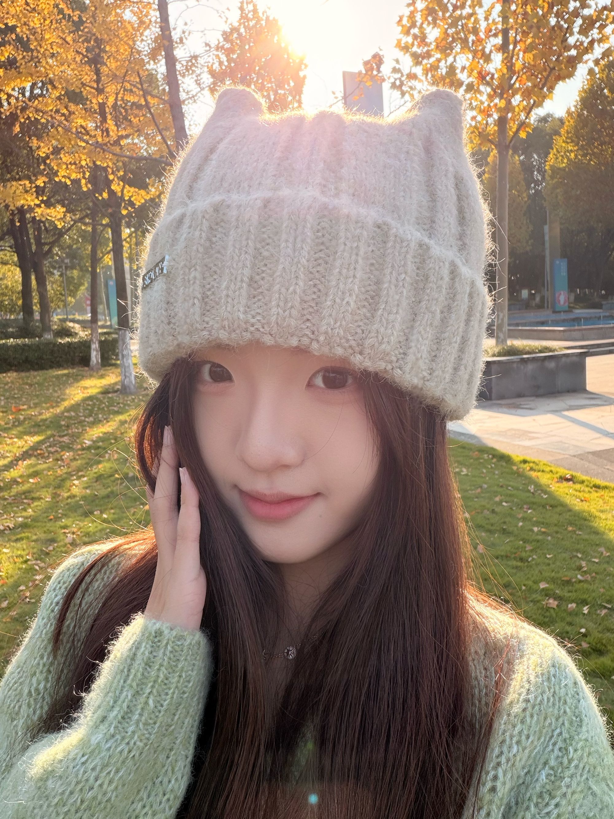 冬季猫耳朵编织女针织帽帽子大檐秋冬加绒针织ins保暖帽子拍照