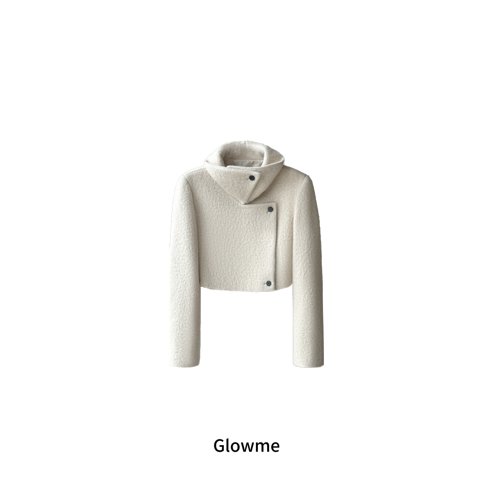 【Glowme】韩国|<no退换>素绒简领轻暖短装毛呢外套