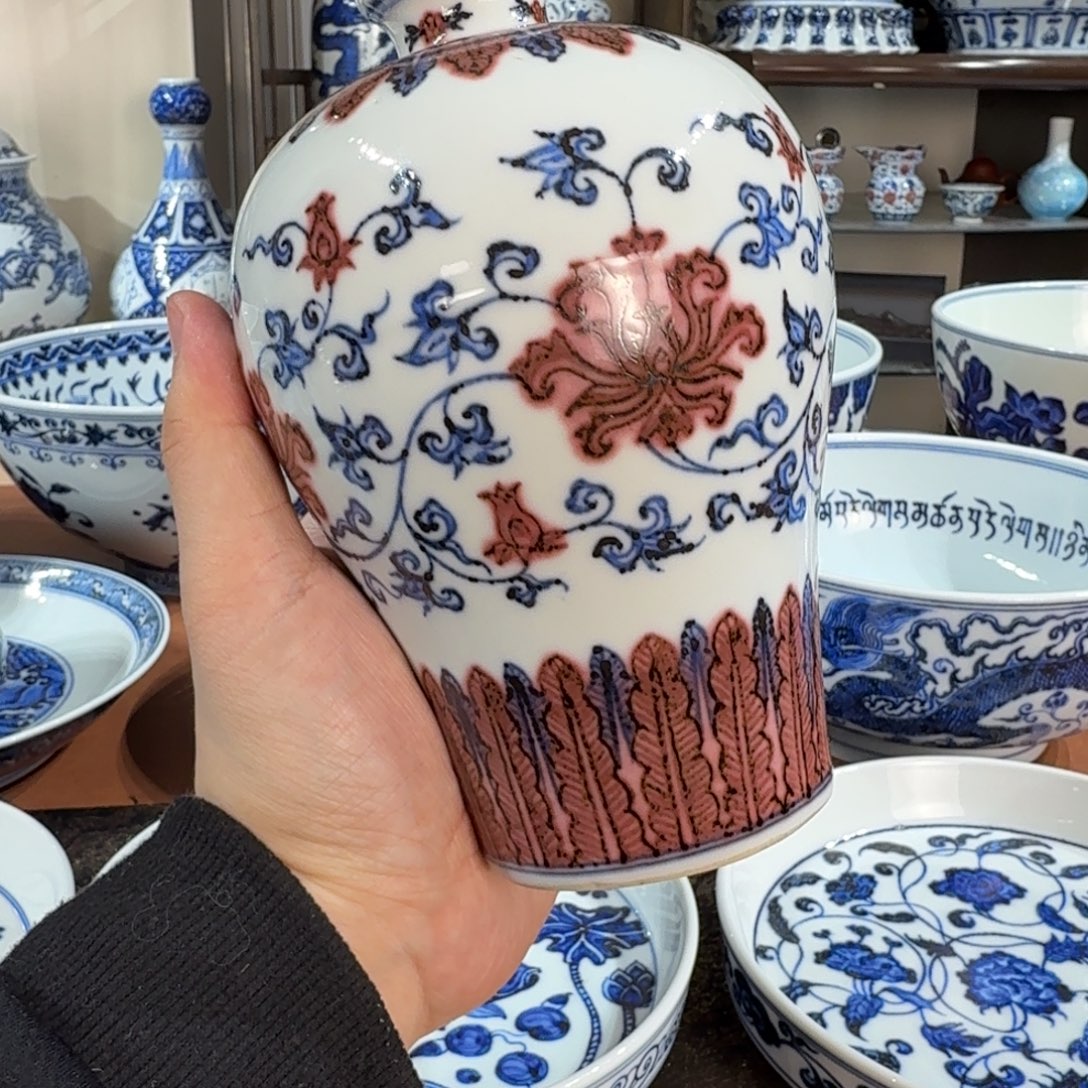 摆件瓷宇泽堂微瑕釉里红梅瓶