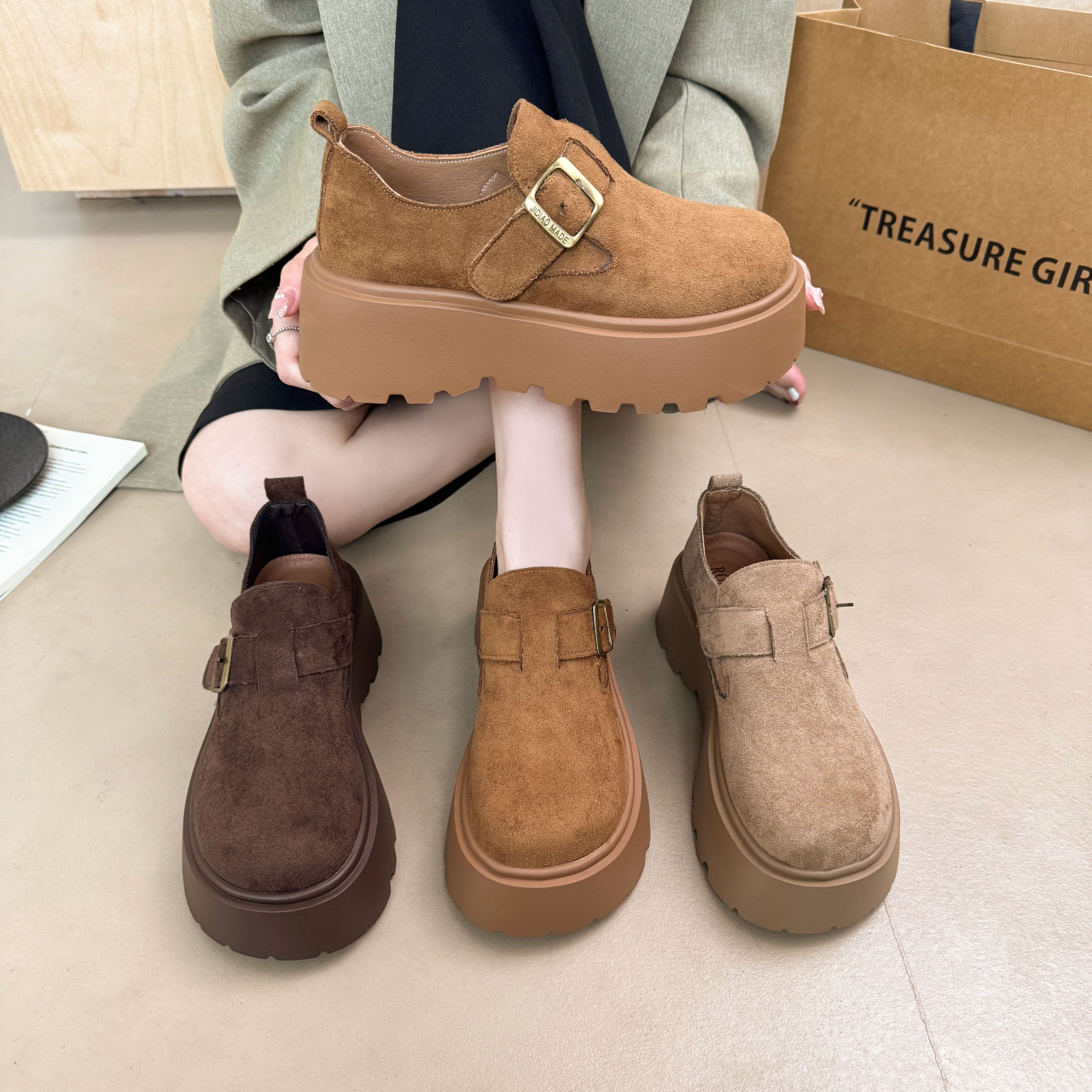 6CM~厚底勃肯鞋女2025年新款爆款女鞋子百搭秋季增高全包勃肯单鞋