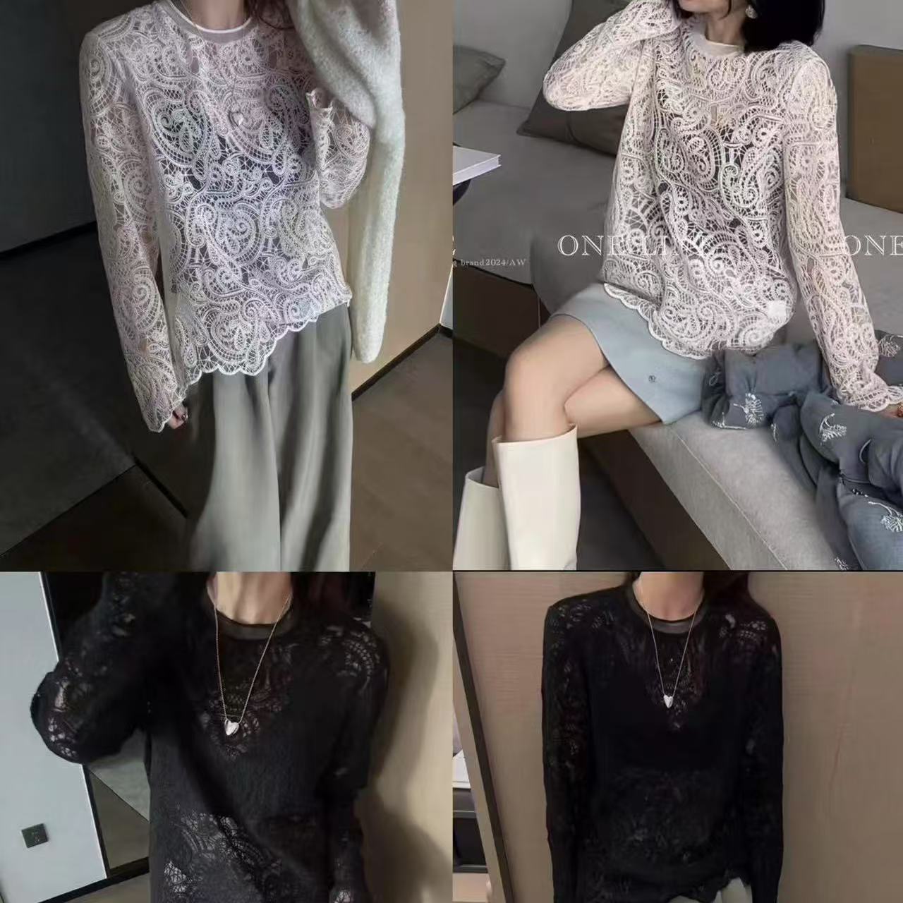 8487 /113欧洲站新款设计师款小众洋气蕾丝打底衫女不规则小