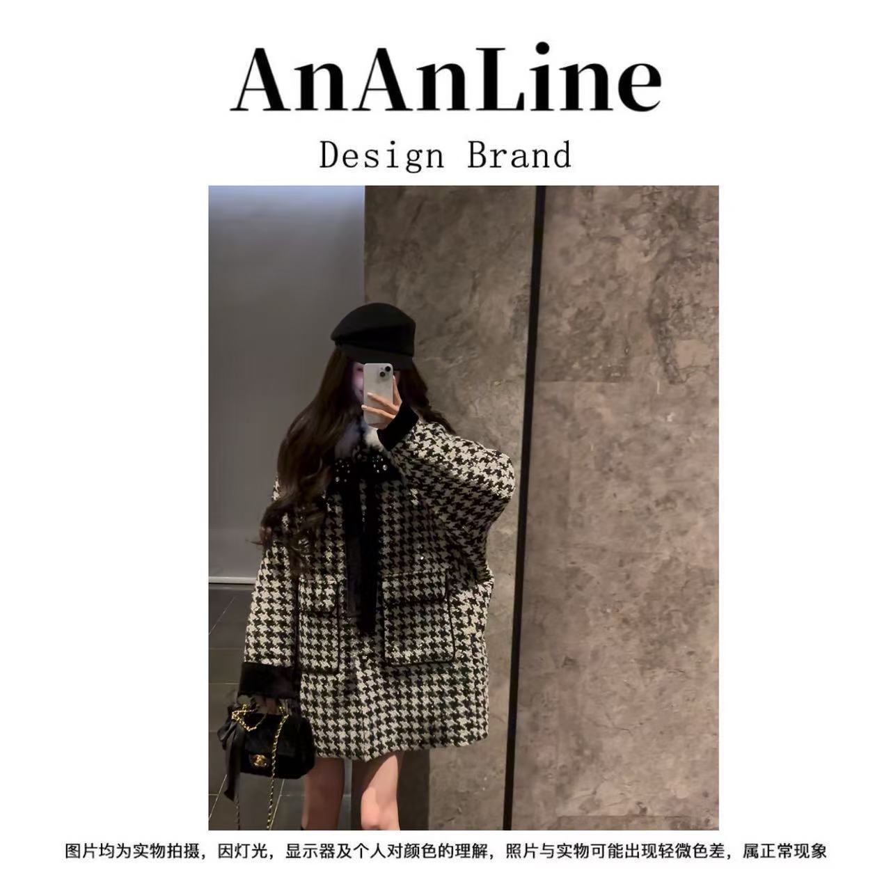 AnAnLine.【黛安娜】“鹅绒”服！原创25年款千鸟格亮片新国标90白鹅绒