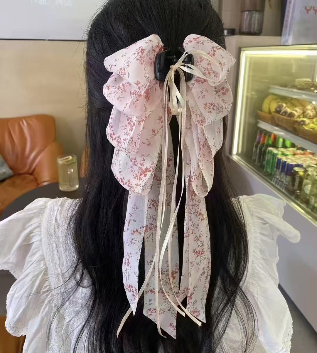 新中式水墨画蝴蝶结飘带发夹女后脑勺高级感抓夹百搭鲨鱼夹子头饰