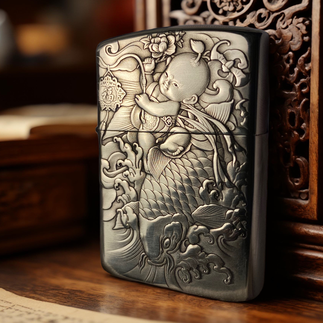 ZORRO 【福娃招财锦鲤】佐罗三代浮雕内胆自带密封黄铜煤油打火机