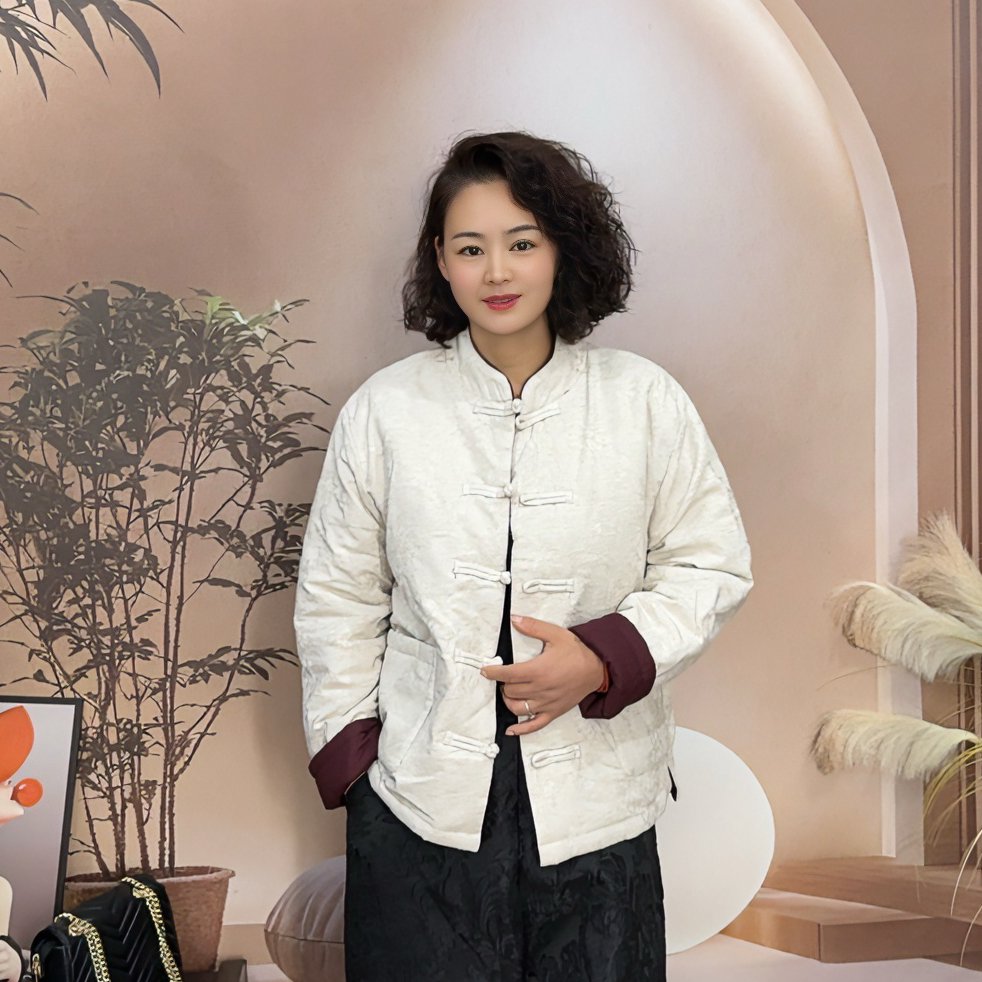 2025新款棉麻棉衣中式花色提花立领棉服网红宽松型宽松免烫保暖