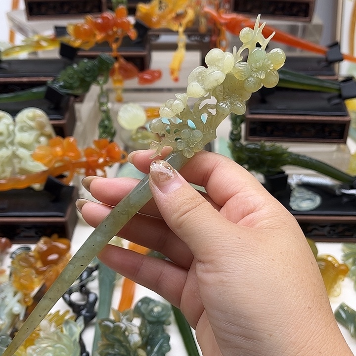 蛇纹石玉岫玉发簪未镶嵌