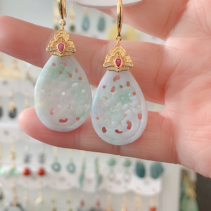 翡翠银S925镶嵌耳饰翡翠