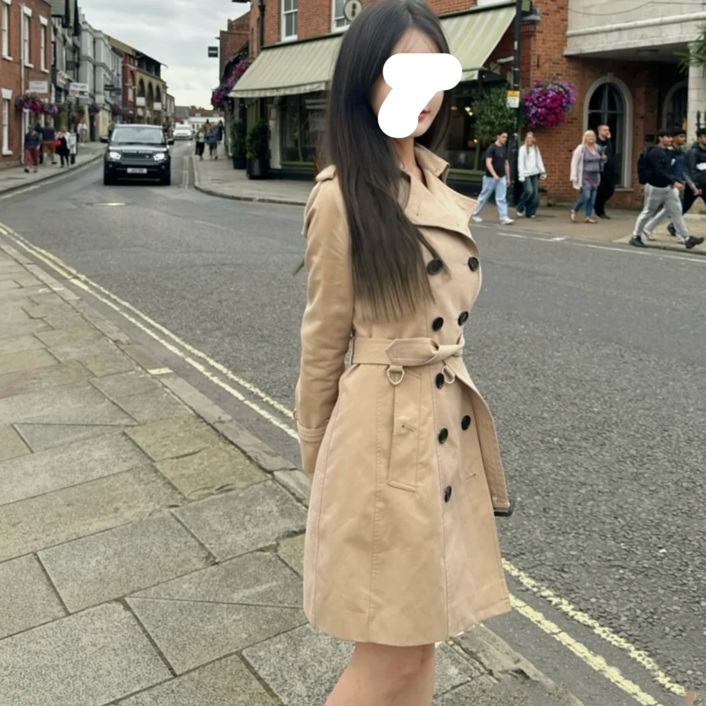 99新 BURBERRY/博柏利 001402卡其色棉质双排扣中长款风衣uk6码