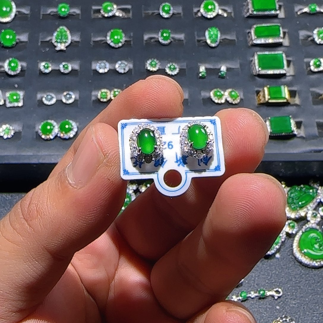 翡翠银S925镶嵌耳饰