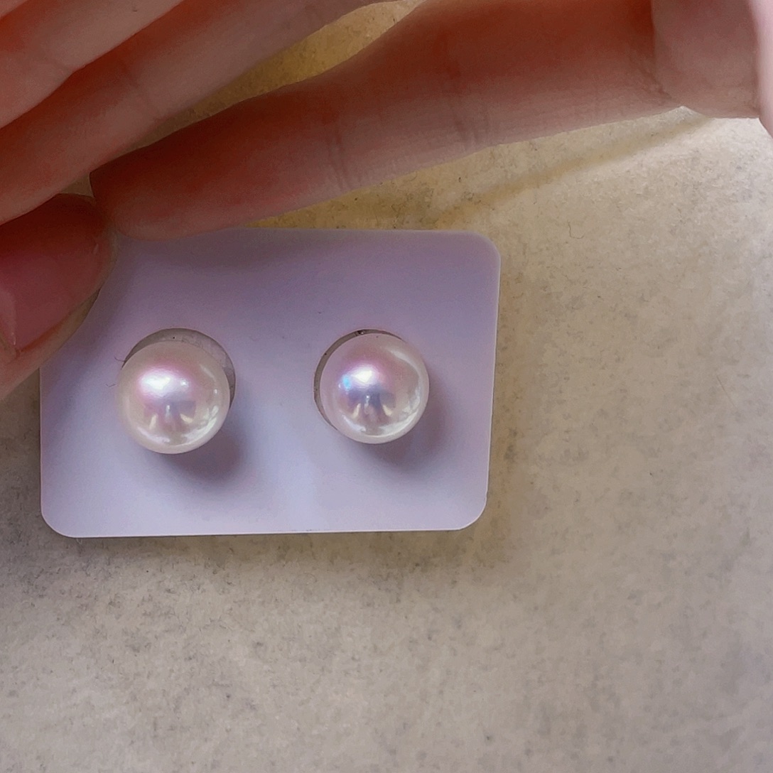 银S925镶嵌淡水珍珠耳钉白**露