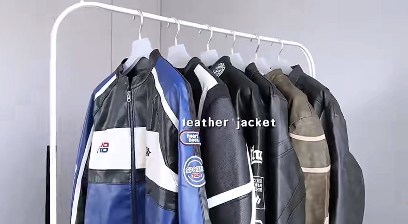 立翻领两用常规款修身型保暖蜡染薄款皮衣男螺纹下摆