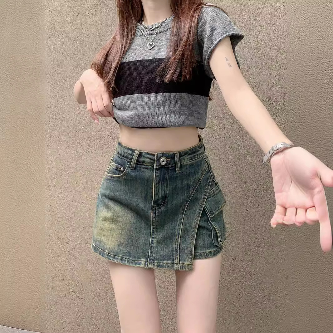 叁林复古牛仔半身裙女春夏季设计感小众包臀裙子高腰短裙裤