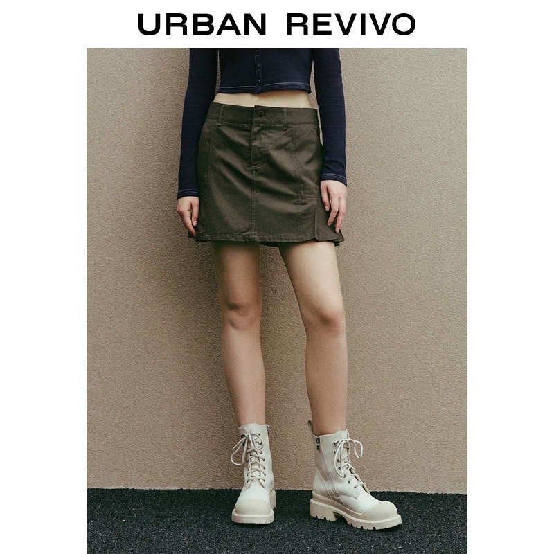 UR2025秋季新款女装复古休闲压褶拼接短款半裙UYY550031