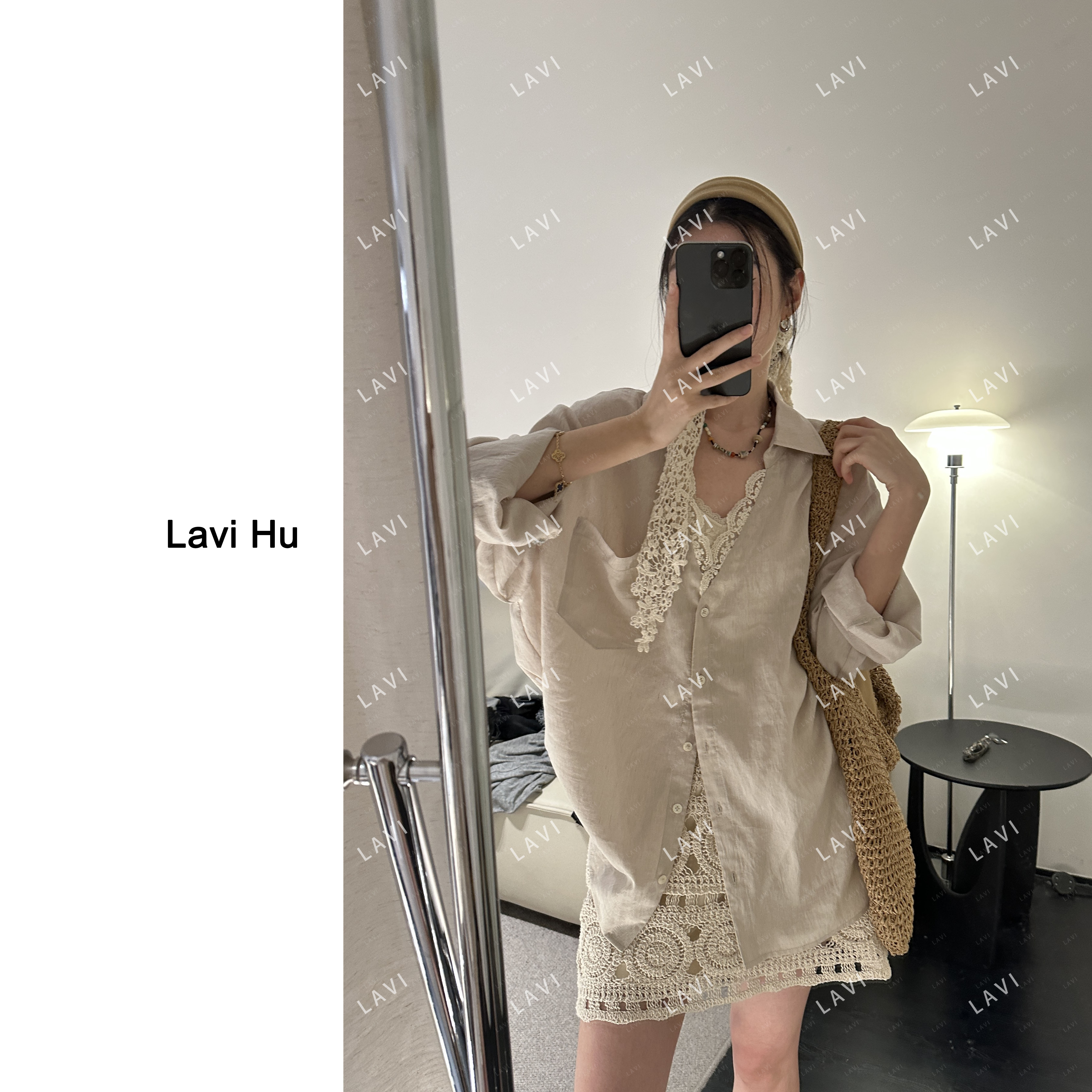 丝丝格调 天 丝+亚麻 假两件简约百搭蕾丝拼接长袖衬衫QJ3435