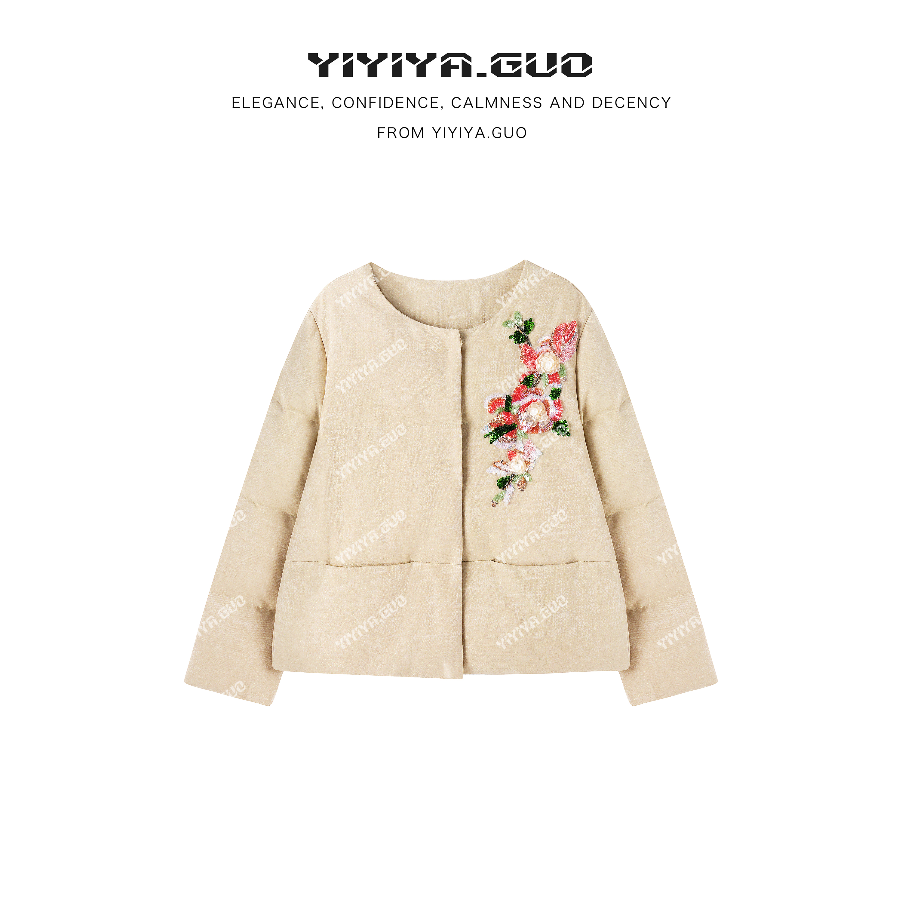 yiyiya.Guo艺艺吖【法绣·锦霞】新款圆领直襟鹅绒外套110120SS52