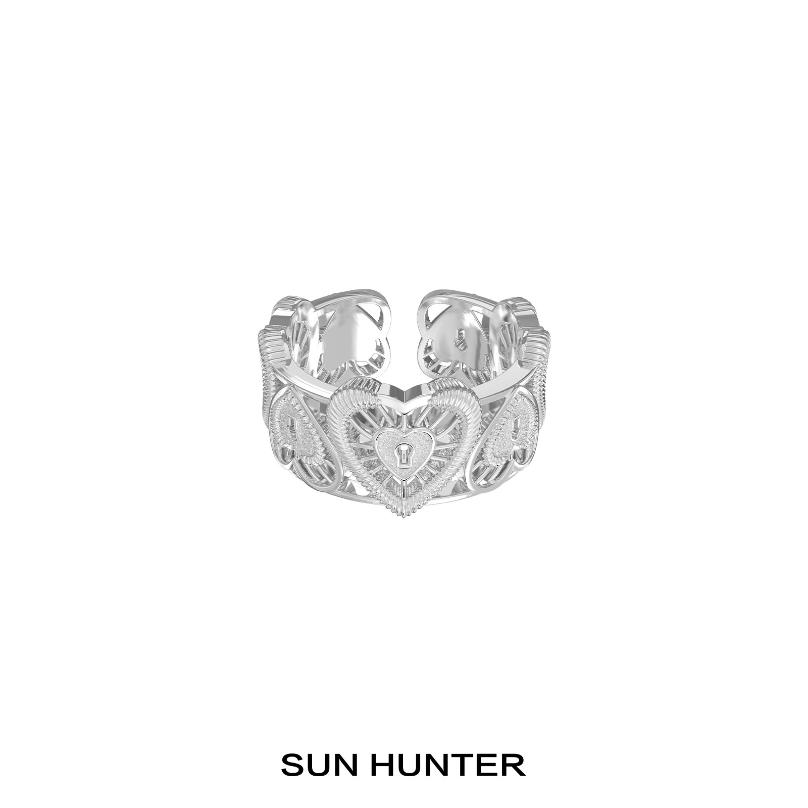 铜合金戒指 三横SUN HUNTER「春日蕾丝」原创爱心锁戒指小众轻奢女