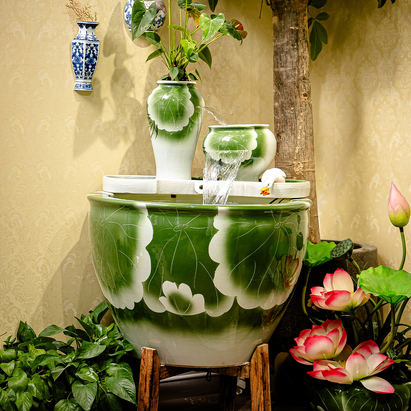 流水摆件景德镇海门庭院大缸莲大缸客厅茶室阳台景观摆设水缸