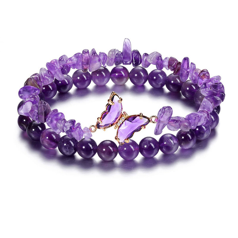 铜合金手链 紫水晶手链不规则碎石串珠妈妈简约精美饰品 K901 