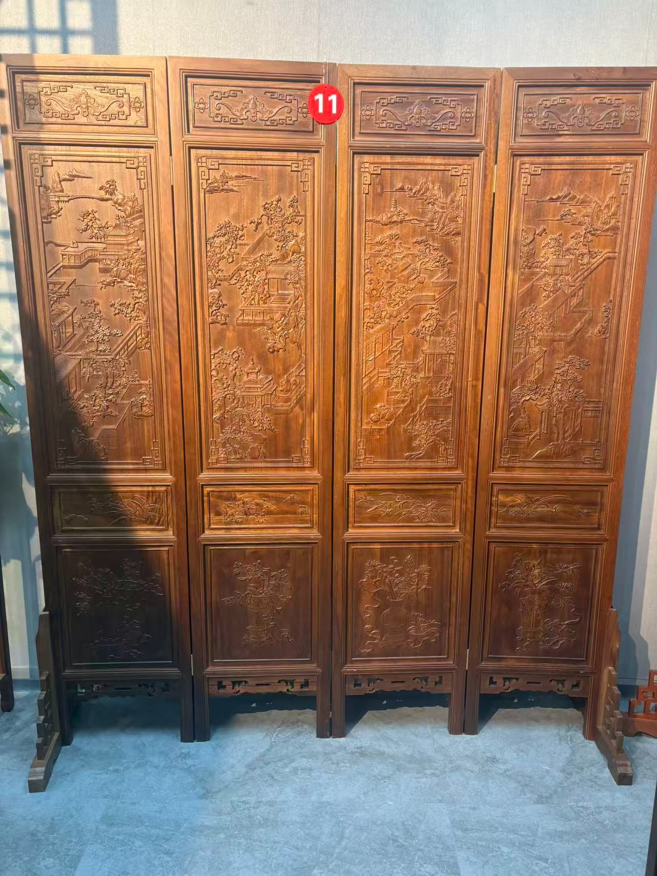 中式仿古屏风 隔断东阳木雕客厅折屏 实木双面雕花酒店办公室玄关