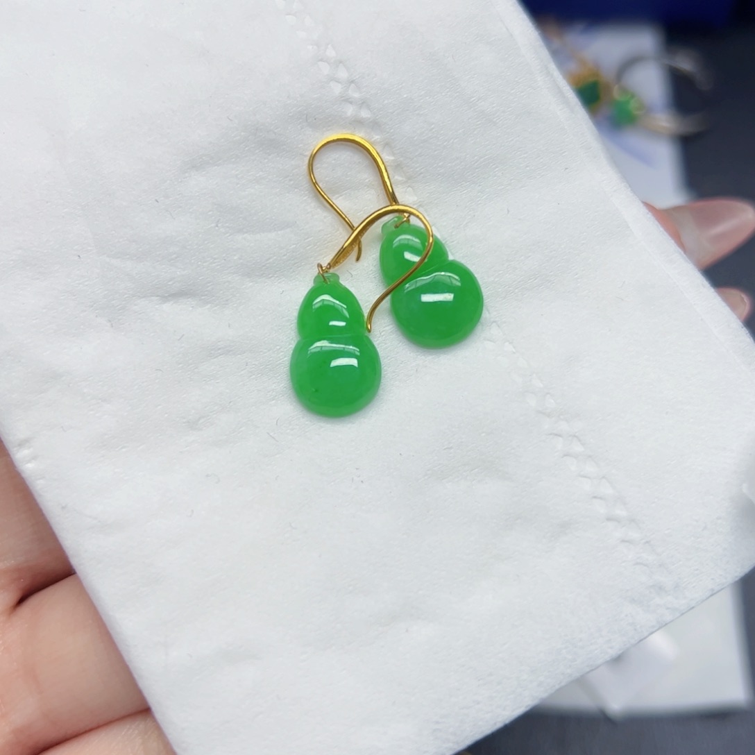 翡翠耳饰18K金镶嵌y葫芦