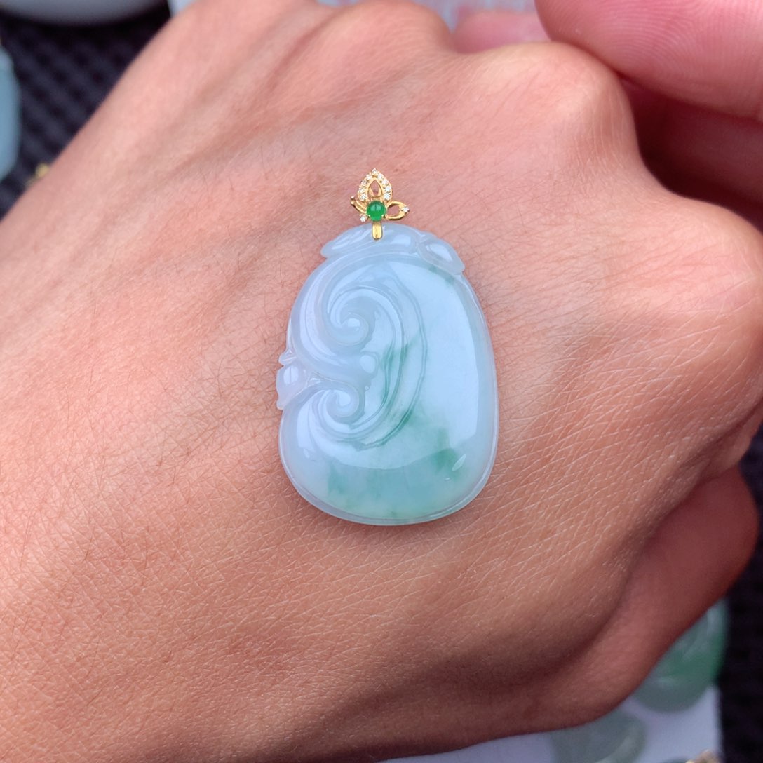 翡翠18K金镶嵌吊坠(不含链)