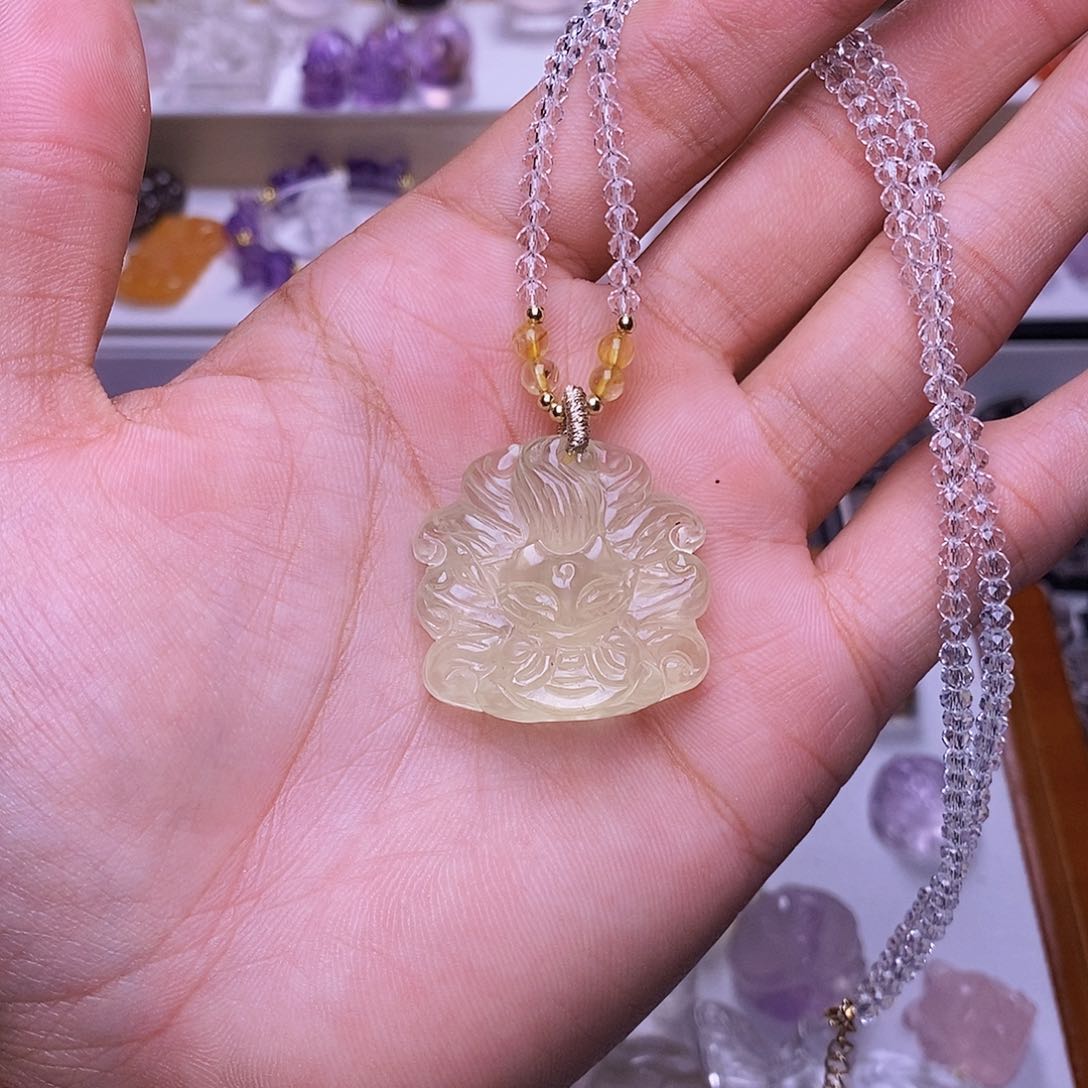 水晶颈饰未镶嵌黄水九尾狐吊坠 送链子